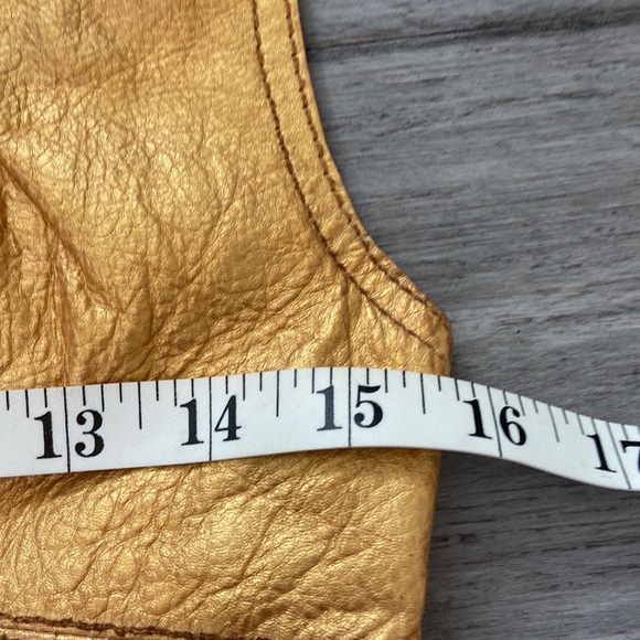 Free People Gold Leather Sleeveless Mini Dress Button Up Metallic Party 90s - Picture 5 of 11